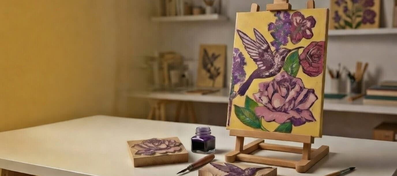 Art studio with handmade artwork on display