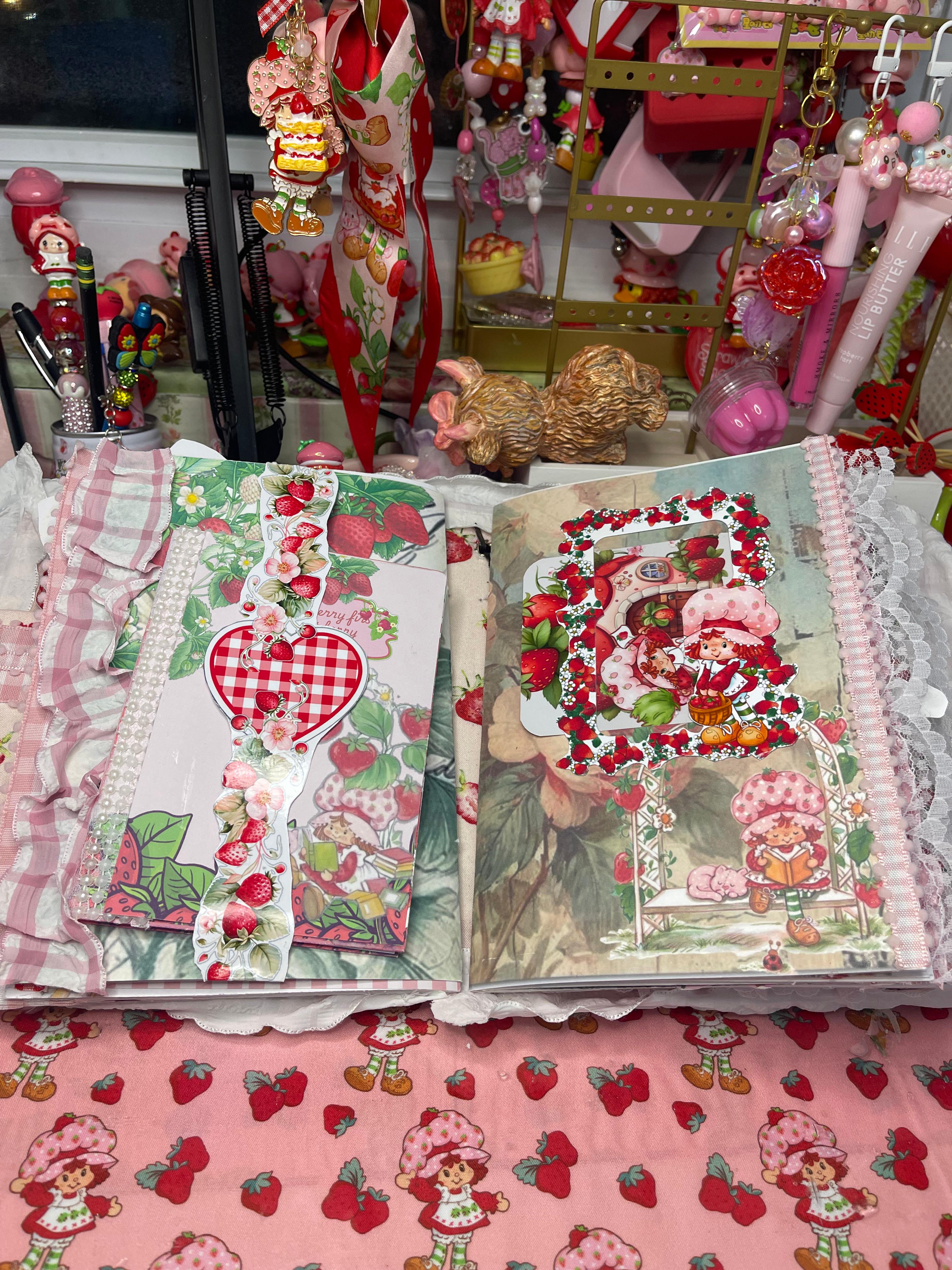 Spread with strawberry garden illustration